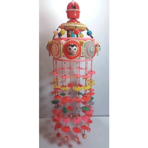 Vintage Wind Up HIBIKI Celluloid Plastic Baby Musical  Mobile Toy Japan W/Key
