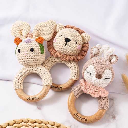 Personalized Rattle for Baby Shower, Name Engraving Baby Gift, Wooden Rattle Ring for Newborn Gift, Newborn Gift, Gift for Nephew Niece