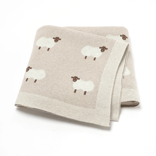 Sheep Knitted Blanket Khaki