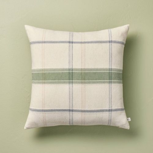 18"x18" Throw Pillow Sour Cream and Green Plaid - Hearth & Hand™ with Magnolia