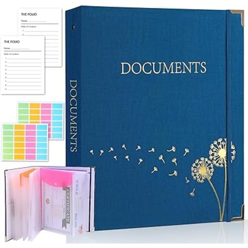 Baby Important Document Organizer with 9 Pockets, Aesthetic Folio Folders 3-Ring Accordion Storage Binders Linen Expanding File Folder for Papers, Documents and Files