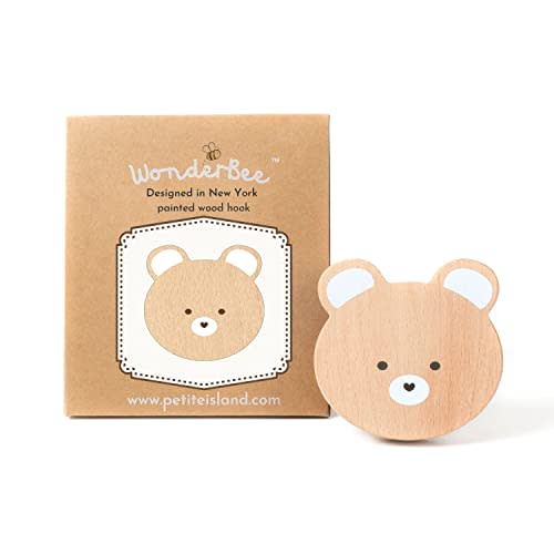 WONDERBEE Decorative Wall Hook | Ideal Decor for Child's Bedroom, Nursery or Bathroom | Girls & Boys | Genuine Wood, Hand Painted | Easy to Install Sturdy Metal Screw | Hanging Coats,Backpacks (Bear)
