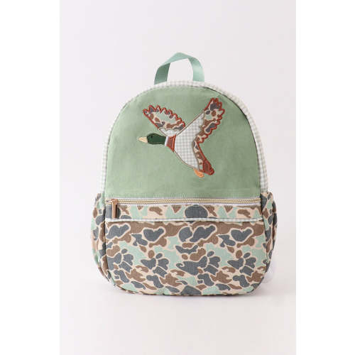 Small Green Camouflage Duck Appliqué Boy Backpack