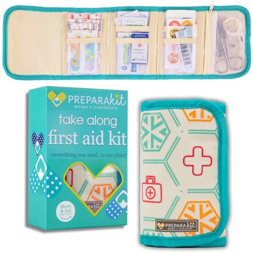 PreparaKit Travel First Aid Kit for Kids - Mini Car, Purse, Backpack, or Diaper Bag 75 Piece Medicine Includes All Essential Medical Supplies TSA-Approved (Teal)