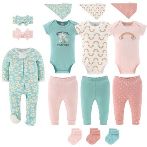 The Peanutshell Carefree Floral 15-Piece Baby Girl Clothes Set, 6-9 Months