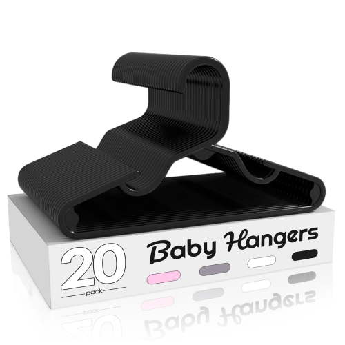 ACSTEP Baby Hangers 20 Pack, 11 Inch Kids Plastic Hangers, Non-Slip Baby Hangers for Closet, Baby Clothes Hangers for Pants Shirts Outfit Onesie,Black