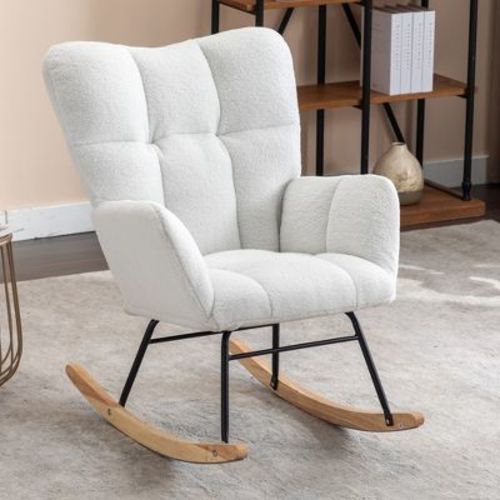 Fabric Rocking Gilder Nursery Chair For Living Room Indoor,Ivory