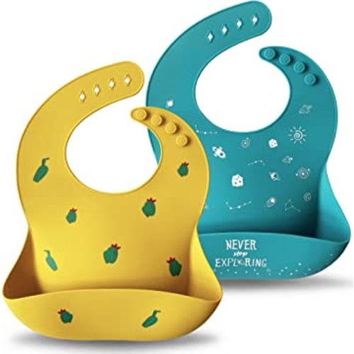 Moonkie Silicone Baby Bibs Set Of 2 | BPA Free Waterproof | Soft Flexible Adjustable Silicone Bibs for Babies & Toddlers(Teal/Kodak)