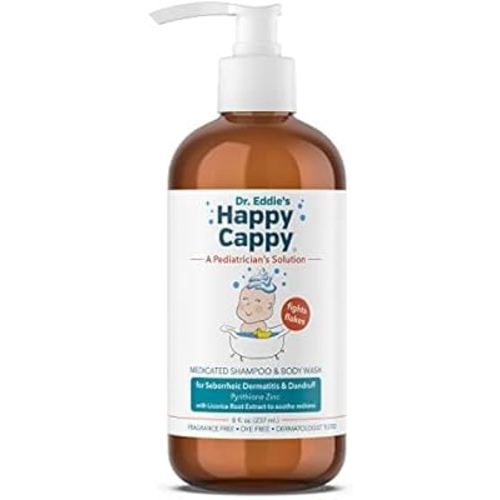 Happy Cappy Cradle Cap Medicated Shampoo & Body Wash with Comb - Baby Dandruff Shampoo, Helps Infants w/Seborrheic Dermatitis, Reduces Flakes & Redness, Dermatologist Tested, Fragrance Free - 8 fl oz