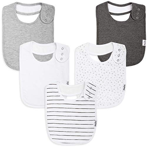 Premium, Organic Cotton Toddler Bibs, Unisex 5-pack Extra Large Baby Bibs for Boys and Girls by KiddyStar, Perfect Baby Shower Item for Feeding, Drooling and Teething, Adjustable 5 Positions (Slate)