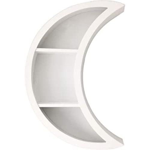 Kirpi White Crescent Moon Shelf for Crystals Display Rustic Wall Decor Wooden Floating Moon Shelf Wall Art Floating Shelves for Nursery Boho Bedroom Decor Hanging Shelf Size 17x12x3.5''