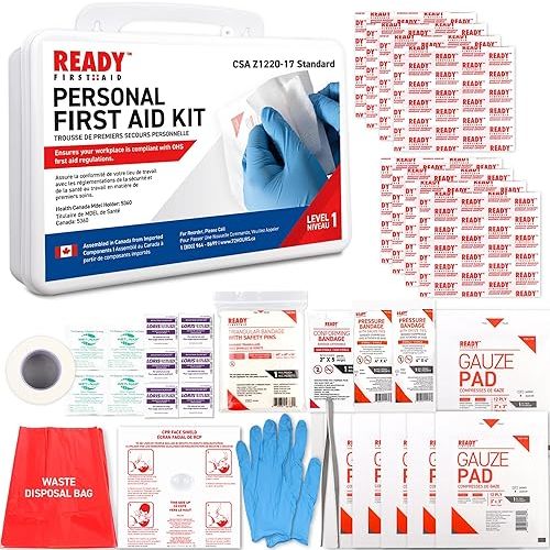 Ready First Aid - CSA Type 1 Personal First Aid Kit with Waterproof Plastic Box, Suitable For Solo Worker In A Low Risk Environment, for Emergency at Workplace, Home, Office, Travel, Car