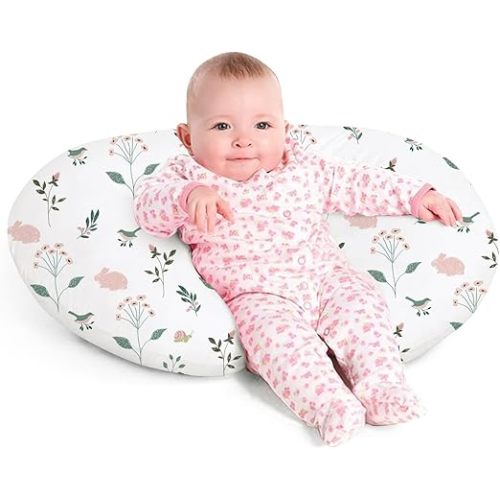 Little Grape Land Nursing Pillow for Infants, Breastfeeding Pillows, Baby Support Pillow for Nursing, Bottle Feeding, Tummy Time with Machine Washable Cover & Breathable Filling, Little Bunny