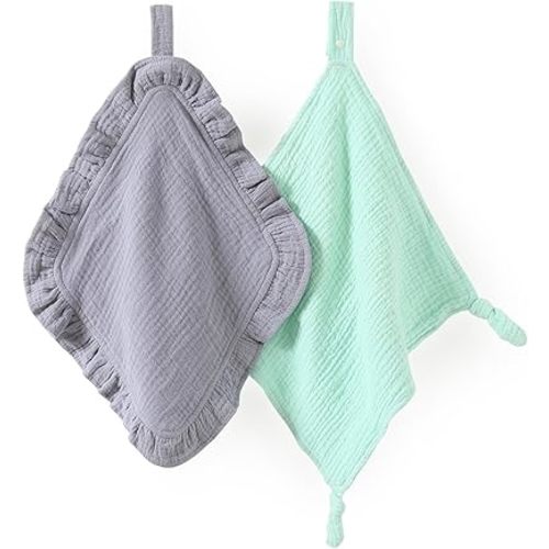 Loveys for Babies, 2 Pack Organic Cotton Muslin with Attachable Snap Closure
