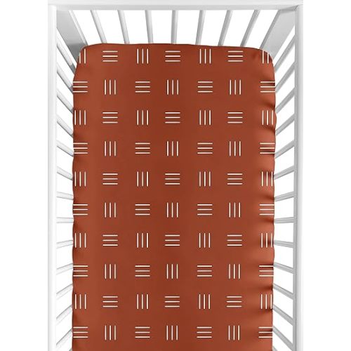 Sweet Jojo Designs Rust and White Boho Mudcloth Boy or Girl Fitted Crib Sheet Baby or Toddler Bed Nursery - Orange Bohemian Woodland Tribal Southwest Mud Cloth Hatch Gender Neutral Triple Line