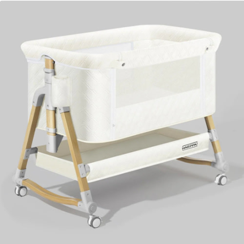 HARPPA Cuddly | 3-in-1 Baby Bassinet Bedside Sleeper with Mattress | Safest Co-Sleeping Crib for Newborns & Infants, Non-Toxic Wooden Bassinet that Attaches to Bed, Portable Design with Wheels for Easy Bedside Access, Ideal for Cosleeping & Small Spaces,