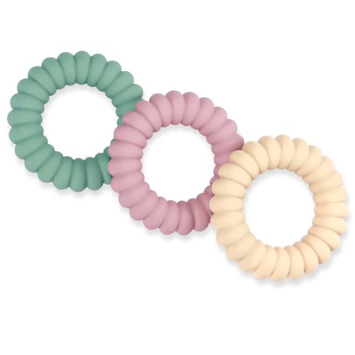 Baby Teether Toys, Silicone Teether Rings with Rattle for Babies, Textured Teething Rings Relief Soothing Sore Gums, 3 Pack