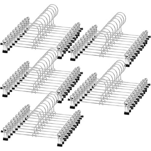 NORTHERN BROTHERS Pants Hangers with Clips Heavy Duty 50 Pack, Adjustable Metal Pants Hanger, Skirt Hangers with Clips Space Saving Hangers for Jeans