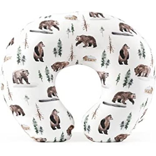 GRSSDER Nursing Pillow Cover Stretchy Soft Minky Fabric Removable Covers for Breastfeeding Pillows, Comfortable Slipcover for Baby Boy and Girls, Jungle Bear/Rainbow