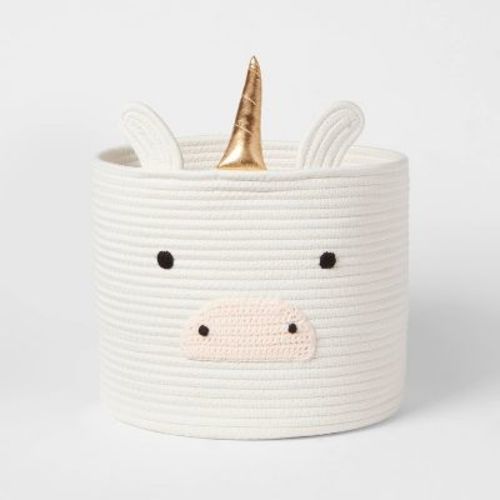 Unicorn Coiled Rope Kids' Storage Cream - Pillowfort™: Polyester Decorative Basket, 3 Round Baskets, 10" Height