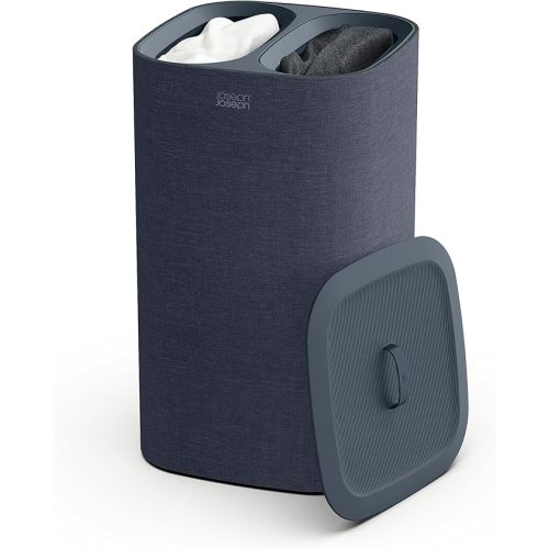 Joseph Joseph Tota 60-liter Laundry Hamper Separation Basket with lid, 2 Removable Washing Bags with Handles - Carbon Black