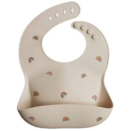 mushie Silicone Baby Bib | Adjustable Fit Waterproof Bibs (Rainbows)