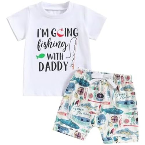 Chloefairy Toddler Baby Boy Fishing Clothes Short Sleeve T Shirt Top and Fish Shorts Set 2Pcs Infant Summer Outfits