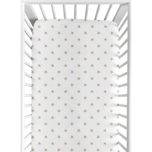 Sweet Jojo Designs Girl Baby Fitted Crib Sheet Celestial Gold and White