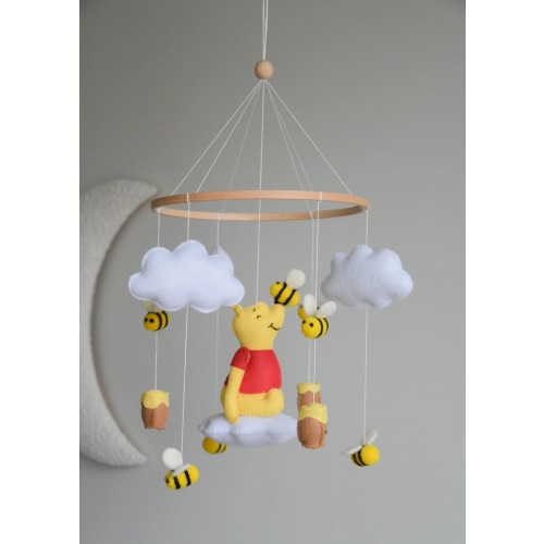 Winnie the Pooh-Themed Clouds Baby crib Mobile, boucle nursery decor, baby shower gift, baby mobile, bear mobile