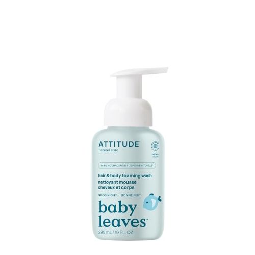 ATTITUDE 2-in-1 Hair and Body Foaming Baby Wash, EWG Verified Shampoo Soap, Dermatologically Tested, Made with Naturally Derived Ingredients, Vegan, Good Night, 10 Fl Oz