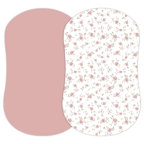 Baby Bassinet Sheets Girl (Juliette) 2-Pack - Fitted Bedside Bassinet Sheets - Buttery Soft Cotton Blend for Standard Bassinet Mattress Pad - Compatible with Halo Bassinest