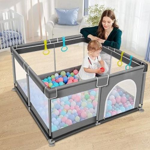 Gotgelif 36"x36" 4-panel Baby Playpen Spacious & Secure Foldable Playard Gray