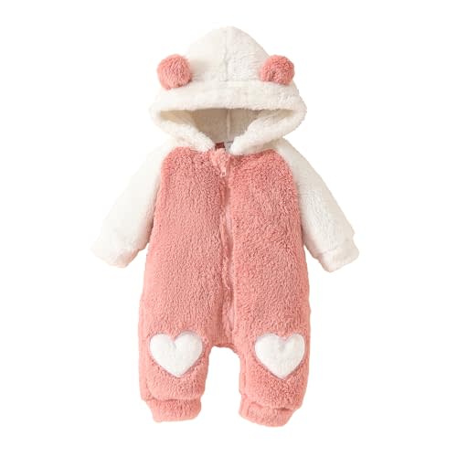 Socutebabe Newborn Baby Girl Fall Winter Clothes Fleece Romper Jumpsuit Bear Ears Hooded Zipper Hoodies One Piece Warm Suiit