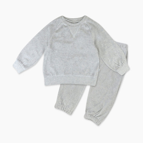 Honest Baby Clothing 2-Piece Velour Sweatsuit - Light Gray Heather, 0-3 M