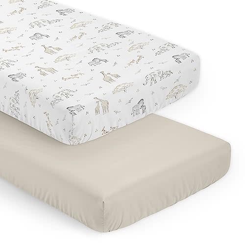 Sweet Jojo Designs Jungle Safari Animals Boy Girl Gender Neutral Unisex Baby Fitted Crib Sheet Set Infant Newborn Nursery Toddler Bed Room Standard Mattress 2p Solid Beige Tan Animal Elephant Wildlife