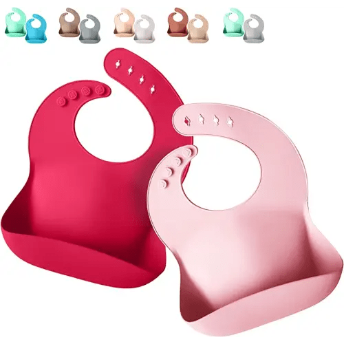 Sperric Silicone Baby Bibs - Soft Silicone Bib with Food Catcher and Waterproof Material - Adjustable Fit for Baby and Toddler (Light/Dark Pink)