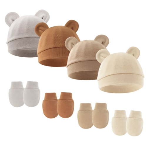 Cute Baby Mittens Newborn, No Scratch Baby Boy Mittens, Baby Girl Hat Gloves for Toddlers, Infant, Newborn -4 Pack