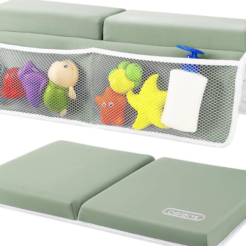 beiens Bath Kneeler and Elbow Rest Pad Set - 1.5'' Comfortable Thick Baby Bath Kneeler Pads, Quick Dry Soft Kneeling Pad for Baby Bath Time, Non-Slip Knee& Arm Support Bathtub Mat with Toys Organizer