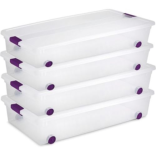 Sterilite 4-Pack 60 Quart ClearView Latch Box, Wheeled Underbed Organizer Bins with Latching Lids - Clear Plastic Organization Containers for Closet, Bedroom, Shelving Units and Everyday Home Storage
