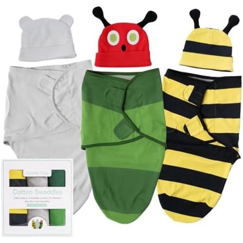 Cuddle Club Swaddles for Newborns - Baby Swaddle Blanket for Boys & Girls - Adjustable Hook-and-Loop Cotton Wrap for Newborn 0-3 & 3-6 Months with hat
