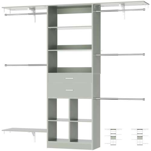 Closet Organizer with Wooden Drawers & Cube, 5FT Adjustable Closet System for Nursery & Kid's Room