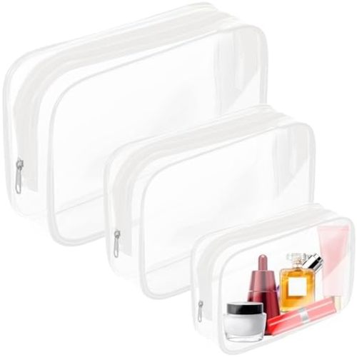 AURUZA 4 Pack Clear Toiletry Bag,Portable Travel Makeup Bags with Zipper, TSA Approved Clear Organizer Bags, PVC Cosmetic Pouch for Airport Airline Compliant