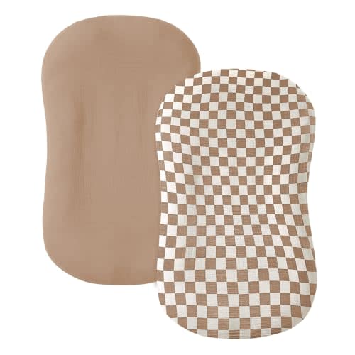 guruixu Muslin Baby Lounger Cover 2 Pack, 100% Cotton Infant Lounger Cover, Soft & Breathable Replacement Slipcover, Compatible with Snuggle Me Newborn Lounger (Coffee,Coffee Check)