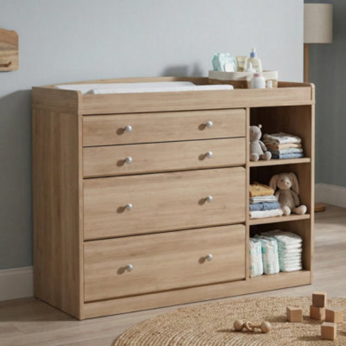 2-In-1 Baby Dresser With Changing Table – 47.2" Natural Wood Nursery Storage Organizer, 4 Drawers & Adjustable Open Shelves, Removable Topper | Wayfair