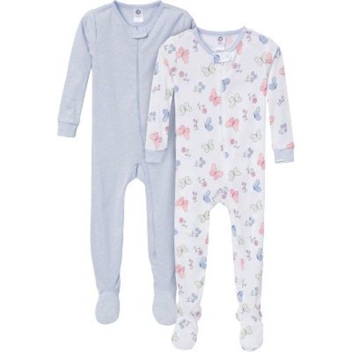 Gerber Toddler Girls' Snug Fit Footed Pajamas, 2-Pack, Butterflies, 12 months