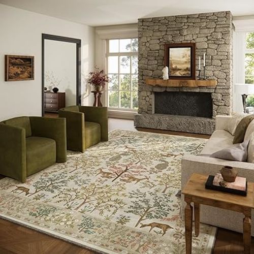 Washable Living Room Area Rug: 8x10 Rugs for Bedroom Vintage Stain Resistant Non Slip Low Pile Large Carpet Rugs for Kitchen Dining Room Farmhouse Kids Room Nursery Indoor