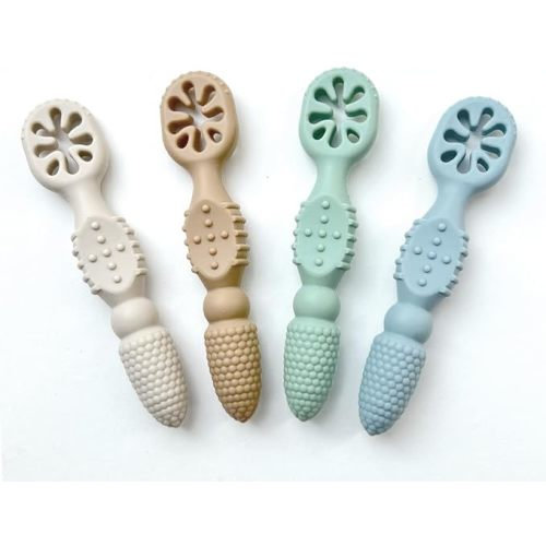Baby's First Spoon | Self-Feeding Spoon | Toddler Utensil | BPA-Free Silicone 4-Pack (Sandy Beach) - One Size