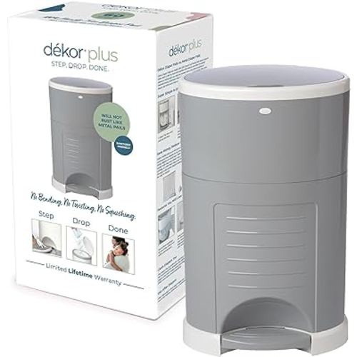 Diaper Dekor Plus Hands-Free Diaper Pail | Gray | Easiest to Use | Just Step – Drop – Done | Doesn’t Absorb Odors | 20 Second Bag Change | Most Economical Refill System |Great for Cloth Diapers