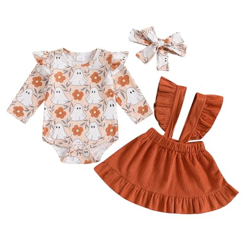 FIOMVA Baby Girl Fall Outfits Newborn Ribbed Knit Romper Skirt Set Infant Ruffle Bodysuit Toddler Dress Winter Clothes
