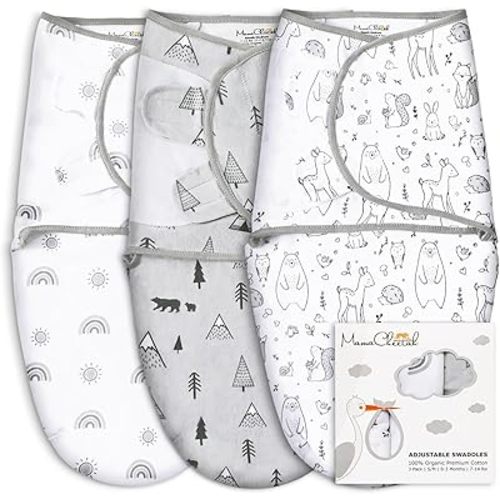 Mama Cheetah Baby Swaddle Sack 3-6 Month, Organic Cotton Swaddle Sleep Sack, Infant Swaddle Blanket Size Large, Swaddle for Large Babies, Large Swaddle Wrap, Easy Swaddles for Boy Girl, 3-Pack, Grey